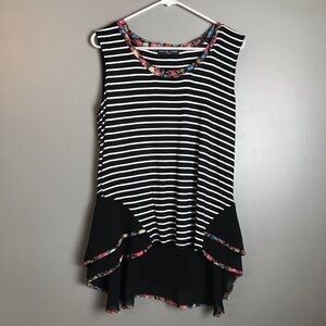 Kim & Cami Striped Ruffle Hem Sleeveless Top – Size Large